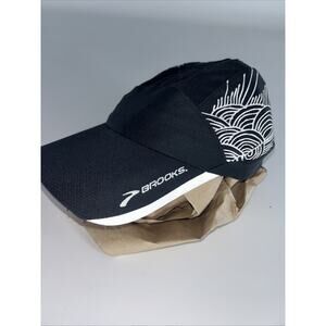 Brooks Cap Black Running Cycling Hat Adjustable White Embroidery